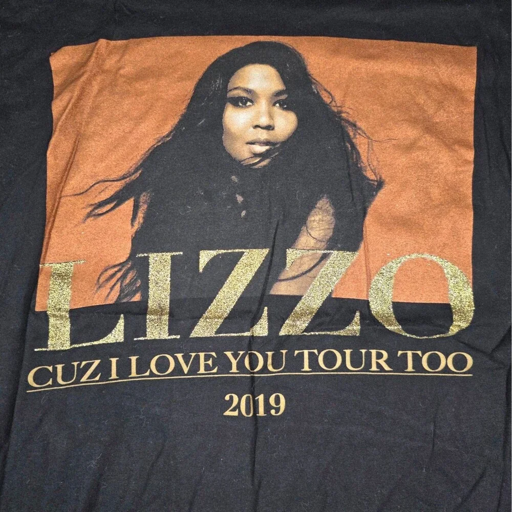 Lizzo Cuz I Love You Tour Too 2019 Gold Glitter Graphic Black T Shirt Small S - Picture 2 of 7
